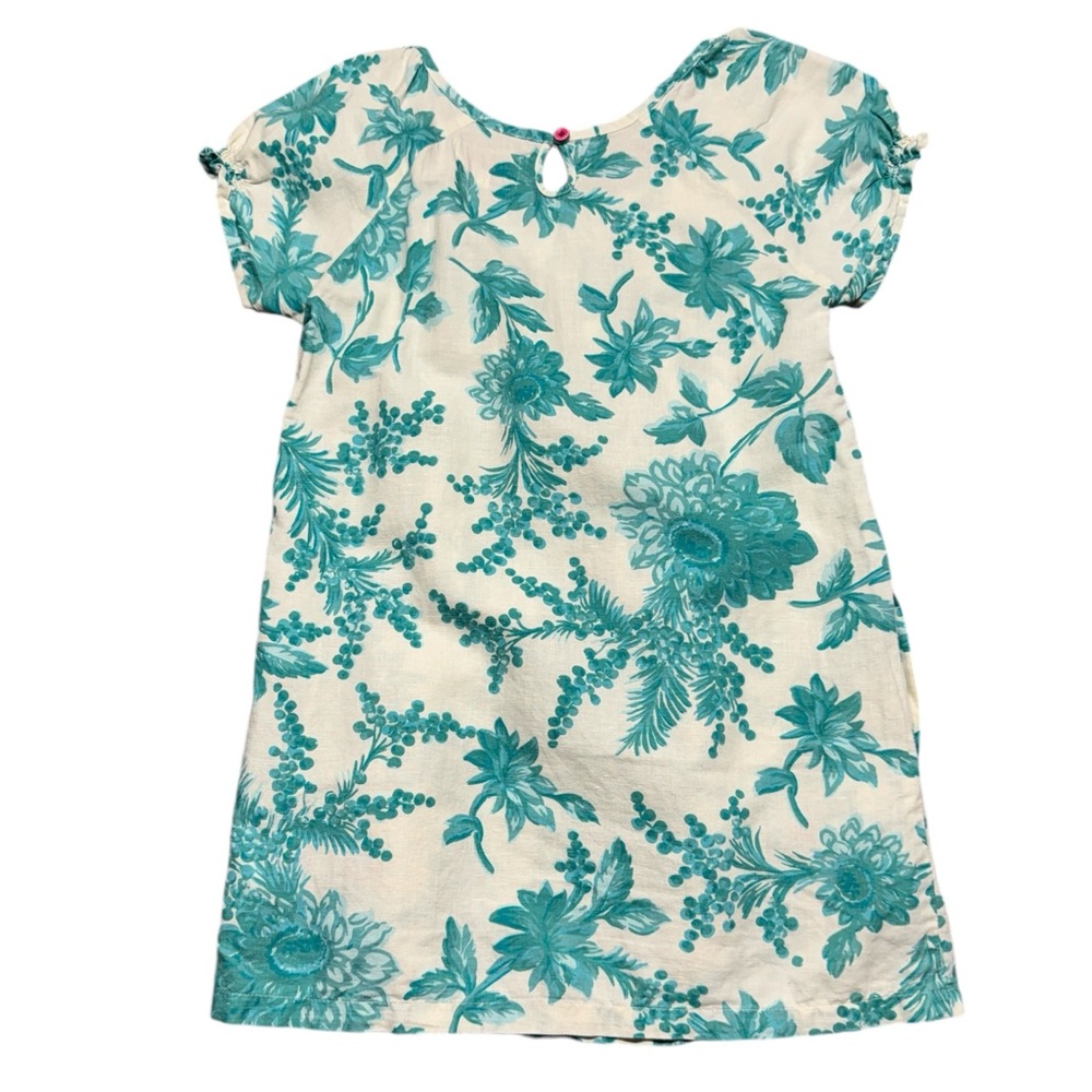 Joules Tunic Dress Aqua Audrey Linen Blend Pockets Size 4 Floral Smocked Coastal - Picture 2 of 12